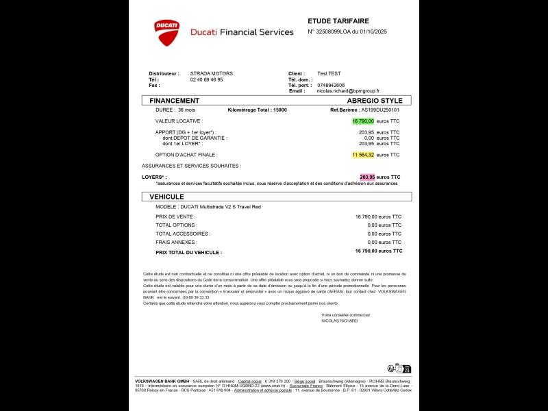 Image DUCATI Multistrada Multistrada V2 S 890 95 cv - BRIDABLE A2 - A partir de 206? en LOA