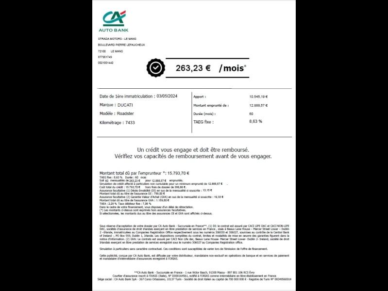 Image DUCATI Diavel Diavel 1158 V4 à partir de 263?/mois