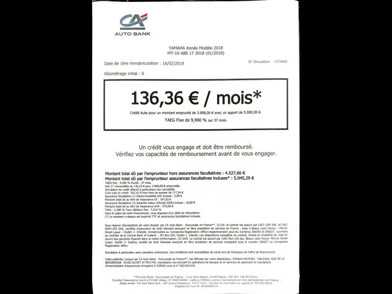 Image YAMAHA MT -10 A partir de 136 ?/Mois